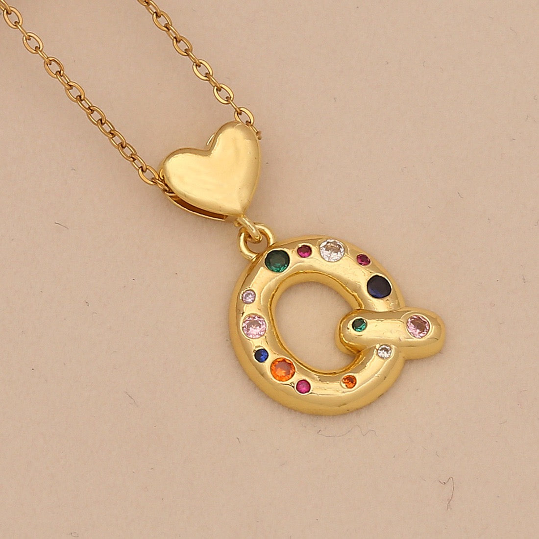 Colourful Zircon Heart Letter Necklace