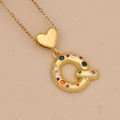 Colourful Zircon Heart Letter Necklace