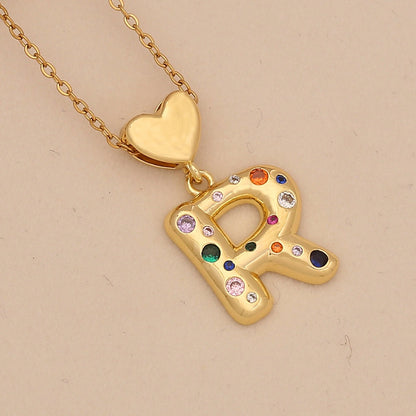 Colourful Zircon Heart Letter Necklace