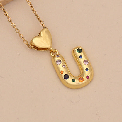 Colourful Zircon Heart Letter Necklace