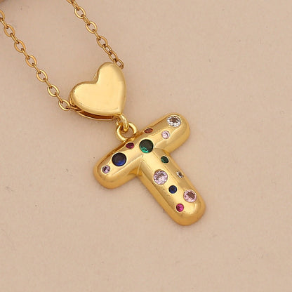 Colourful Zircon Heart Letter Necklace