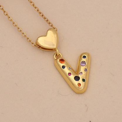 Colourful Zircon Heart Letter Necklace