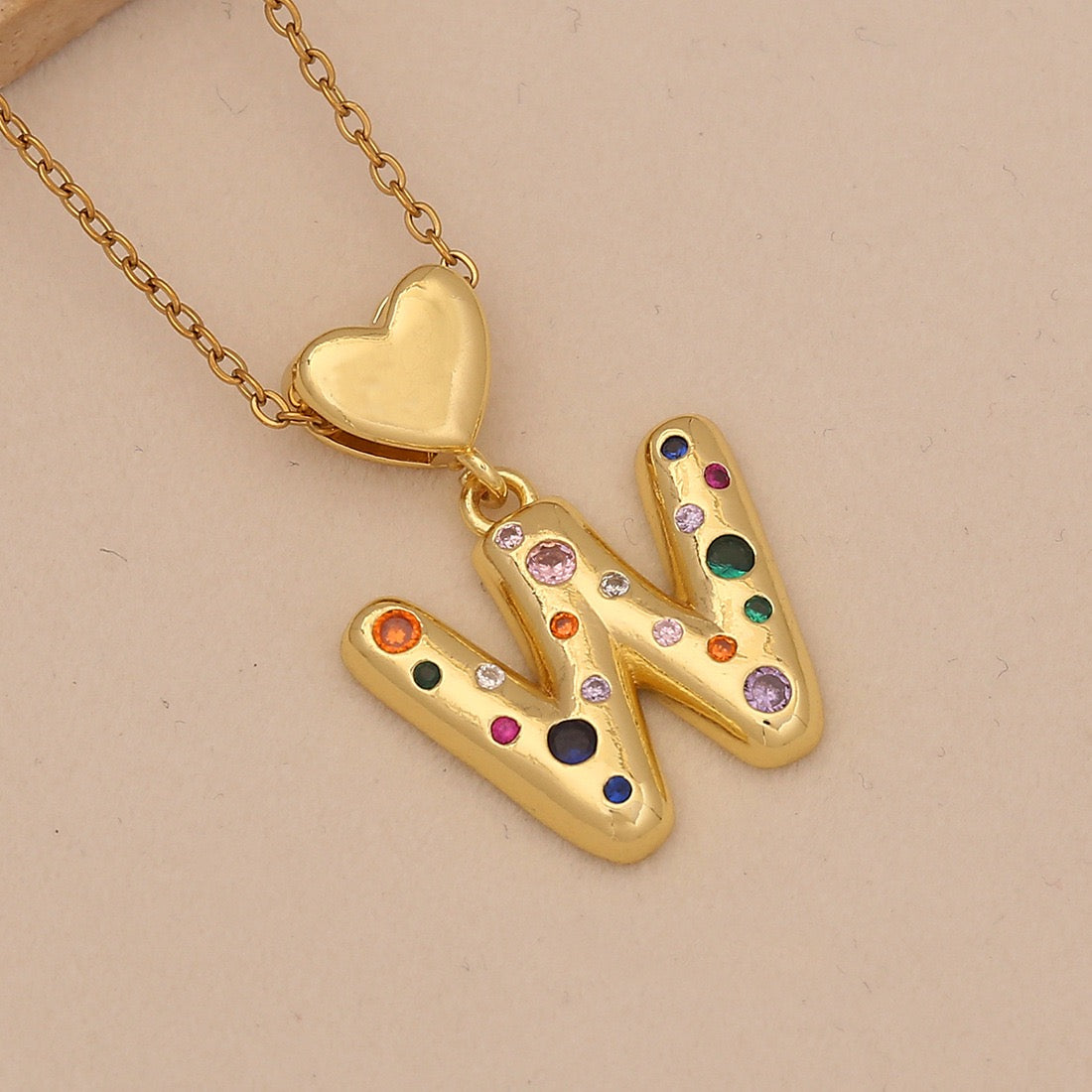 Colourful Zircon Heart Letter Necklace