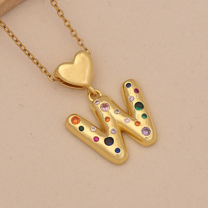 Colourful Zircon Heart Letter Necklace