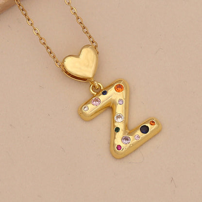 Colourful Zircon Heart Letter Necklace