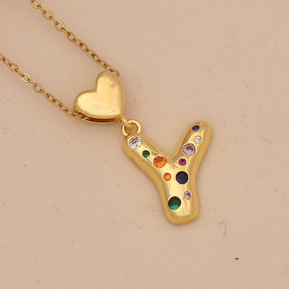 Colourful Zircon Heart Letter Necklace