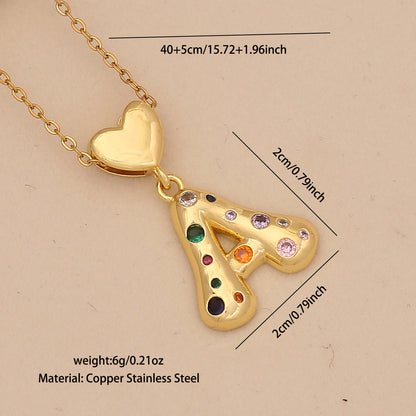 Colourful Zircon Heart Letter Necklace