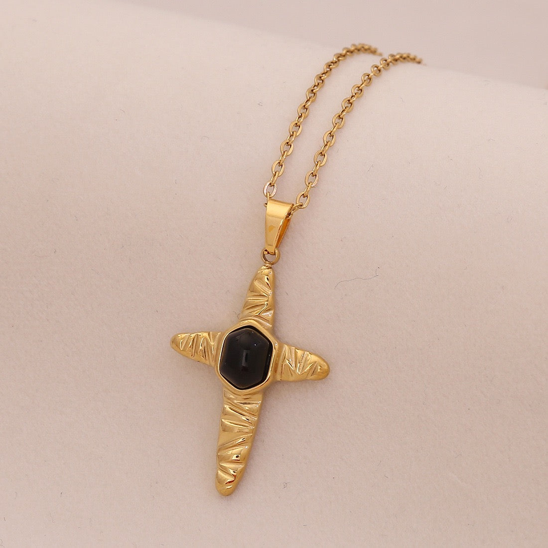 Natural Stone Cross Stainless Steel Necklace