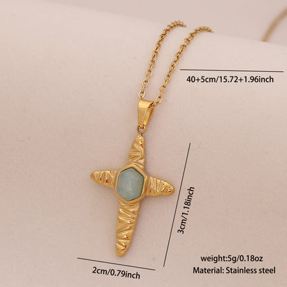 Natural Stone Cross Stainless Steel Necklace