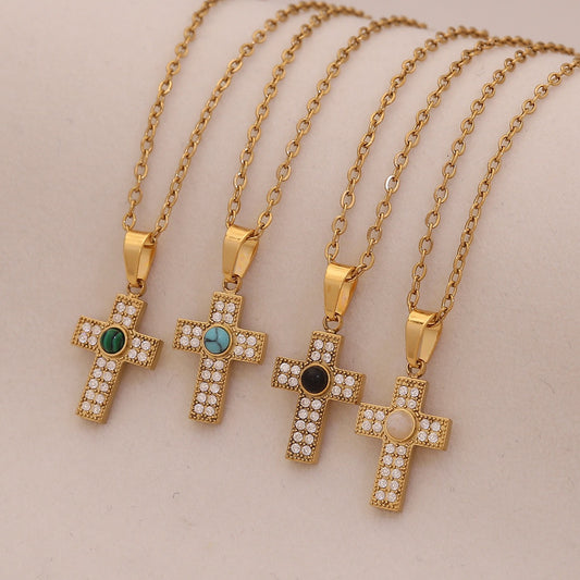 Micro-Paved Zircon Cross Stainless Steel Necklace