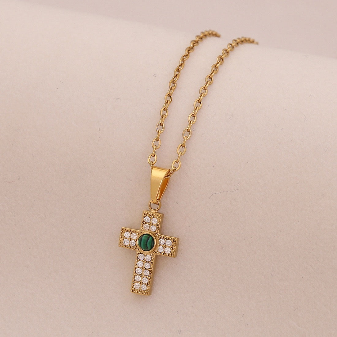 Micro-Paved Zircon Cross Stainless Steel Necklace