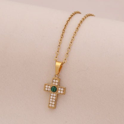 Micro-Paved Zircon Cross Stainless Steel Necklace