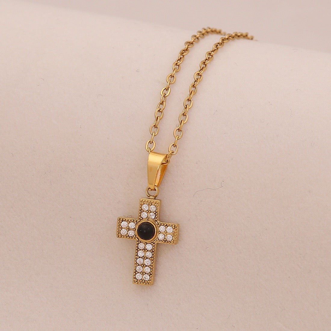Micro-Paved Zircon Cross Stainless Steel Necklace