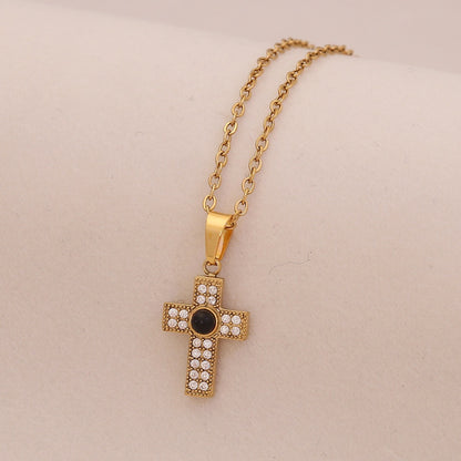 Micro-Paved Zircon Cross Stainless Steel Necklace
