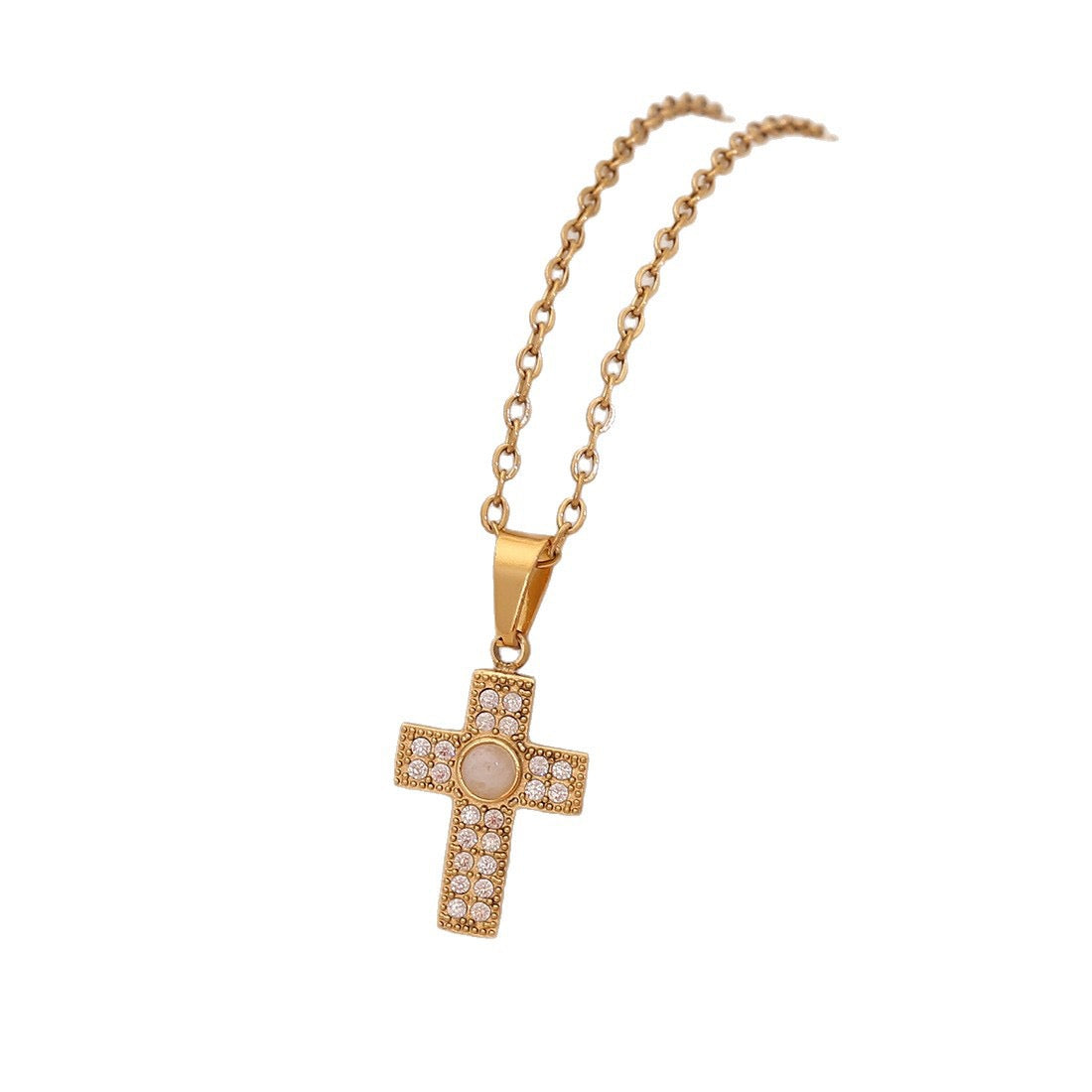 Micro-Paved Zircon Cross Stainless Steel Necklace