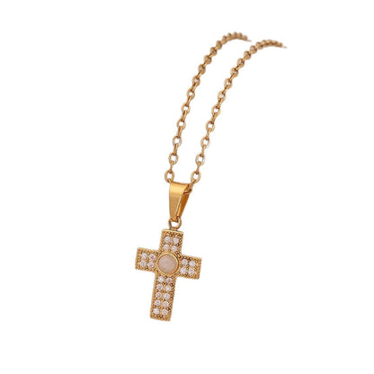 Micro-Paved Zircon Cross Stainless Steel Necklace