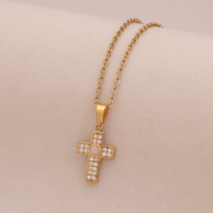 Micro-Paved Zircon Cross Stainless Steel Necklace