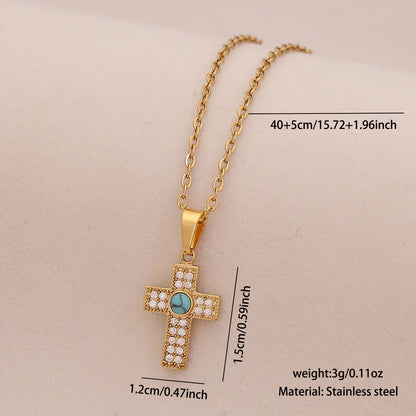 Micro-Paved Zircon Cross Stainless Steel Necklace
