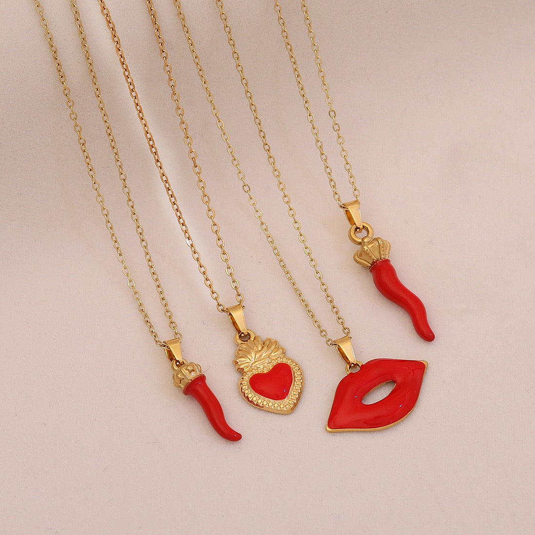 Red Lips & Chilli Pepper Stainless Steel Necklace