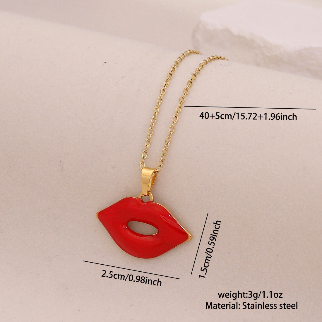 Red Lips & Chilli Pepper Stainless Steel Necklace