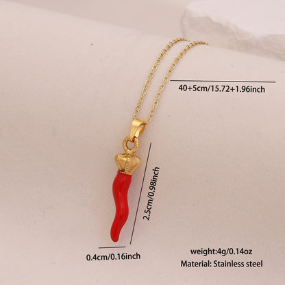 Red Lips & Chilli Pepper Stainless Steel Necklace