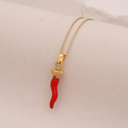 Red Lips & Chilli Pepper Stainless Steel Necklace
