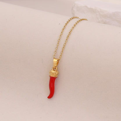 Red Lips & Chilli Pepper Stainless Steel Necklace