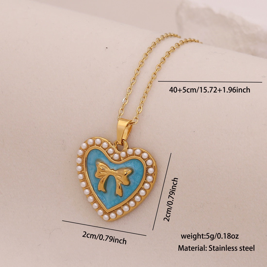 Vintage Heart & Pearl Bow Stainless Steel Necklace