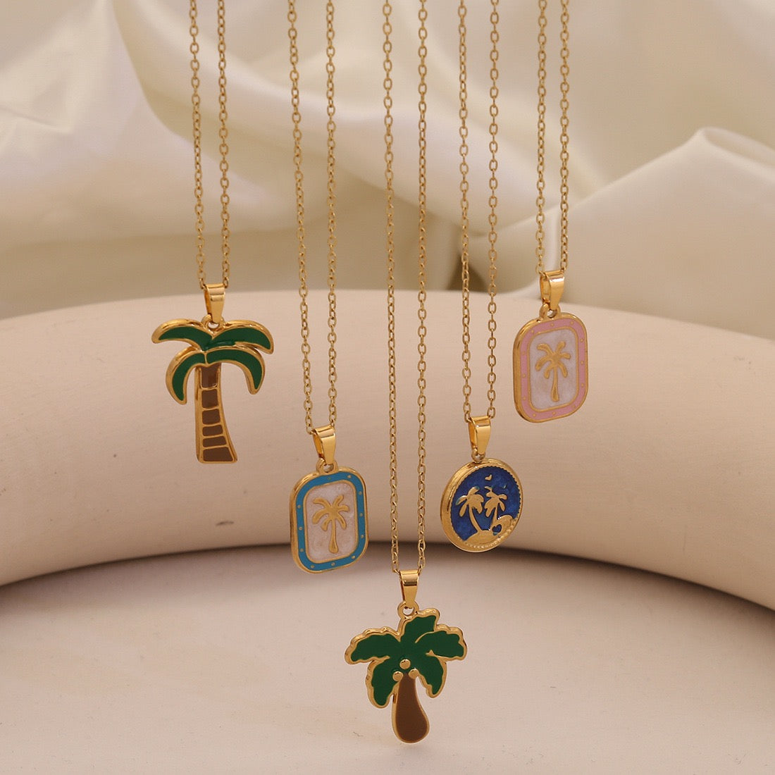 Enamel Palm Tree Beach Stainless Steel Necklace
