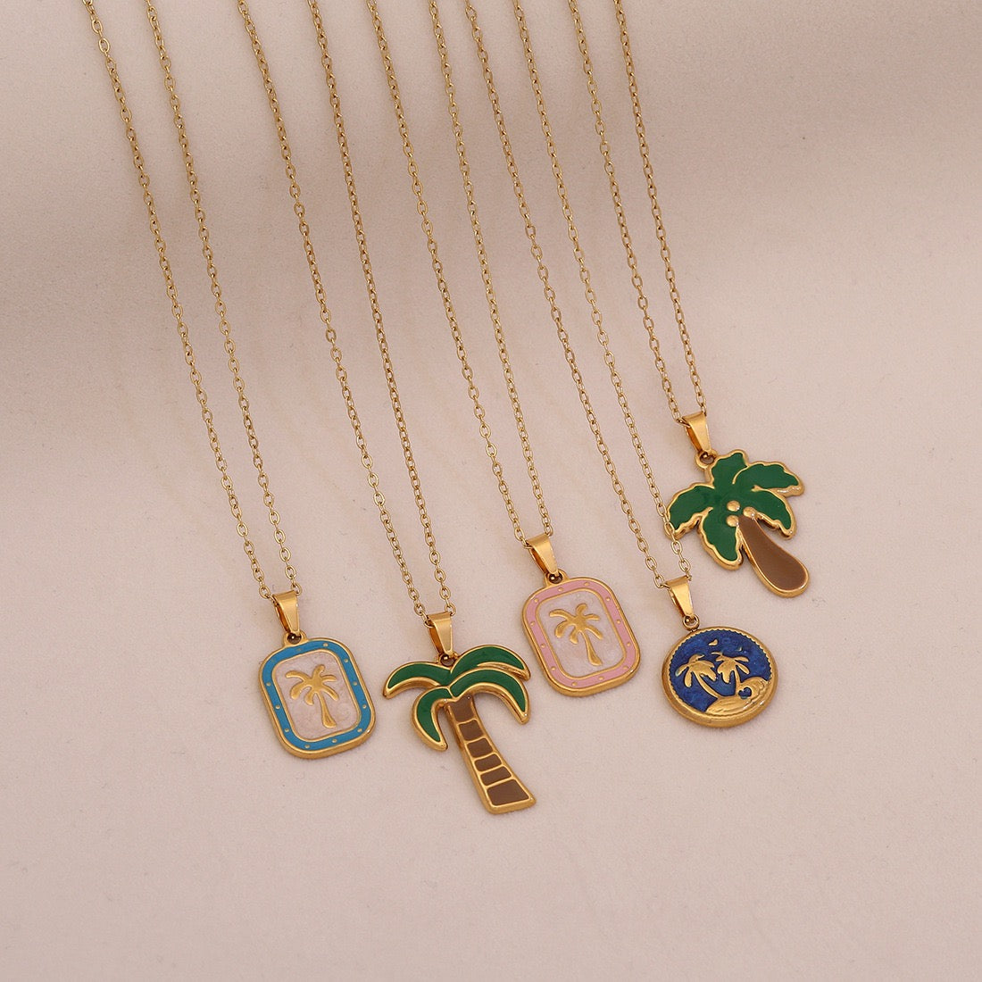 Enamel Palm Tree Beach Stainless Steel Necklace
