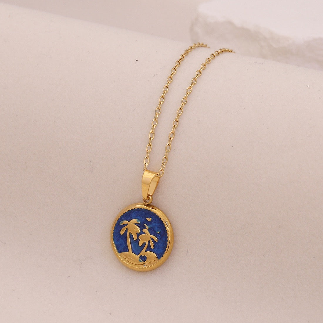 Enamel Palm Tree Beach Stainless Steel Necklace