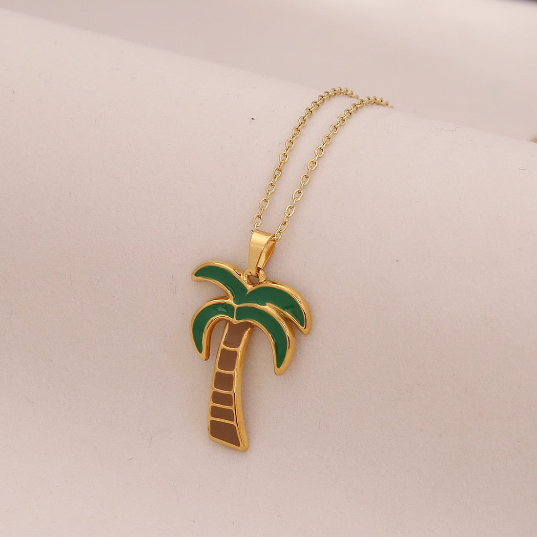 Enamel Palm Tree Beach Stainless Steel Necklace