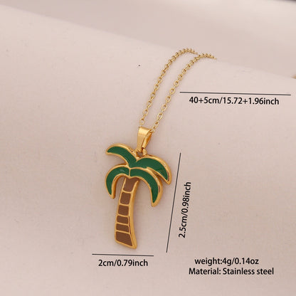 Enamel Palm Tree Beach Stainless Steel Necklace