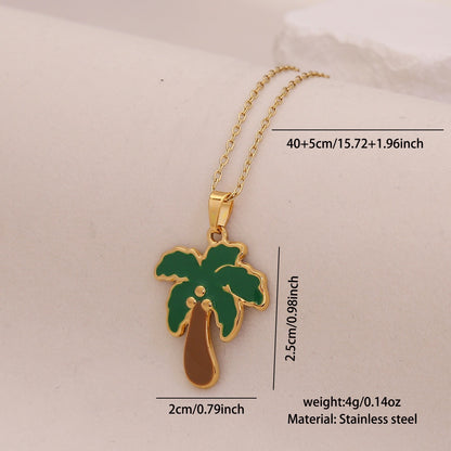 Enamel Palm Tree Beach Stainless Steel Necklace