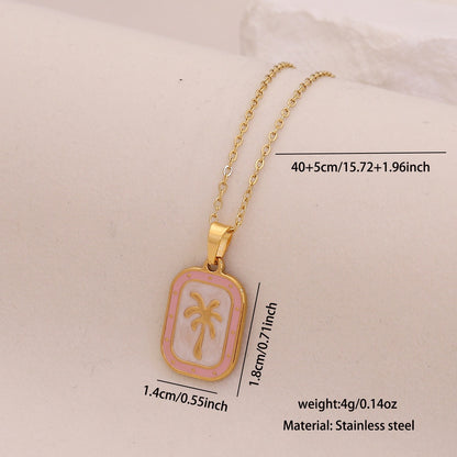 Enamel Palm Tree Beach Stainless Steel Necklace