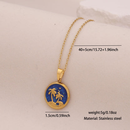 Enamel Palm Tree Beach Stainless Steel Necklace