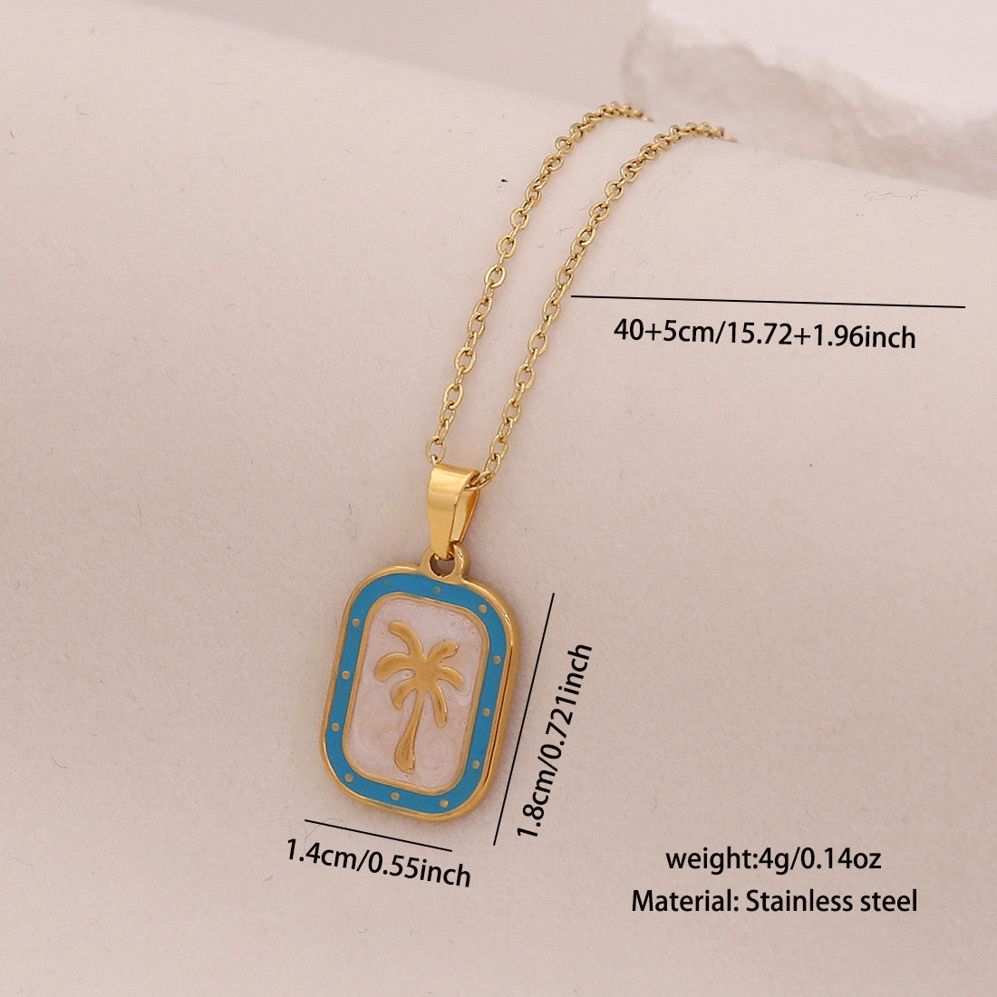 Enamel Palm Tree Beach Stainless Steel Necklace