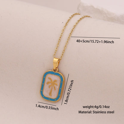 Enamel Palm Tree Beach Stainless Steel Necklace