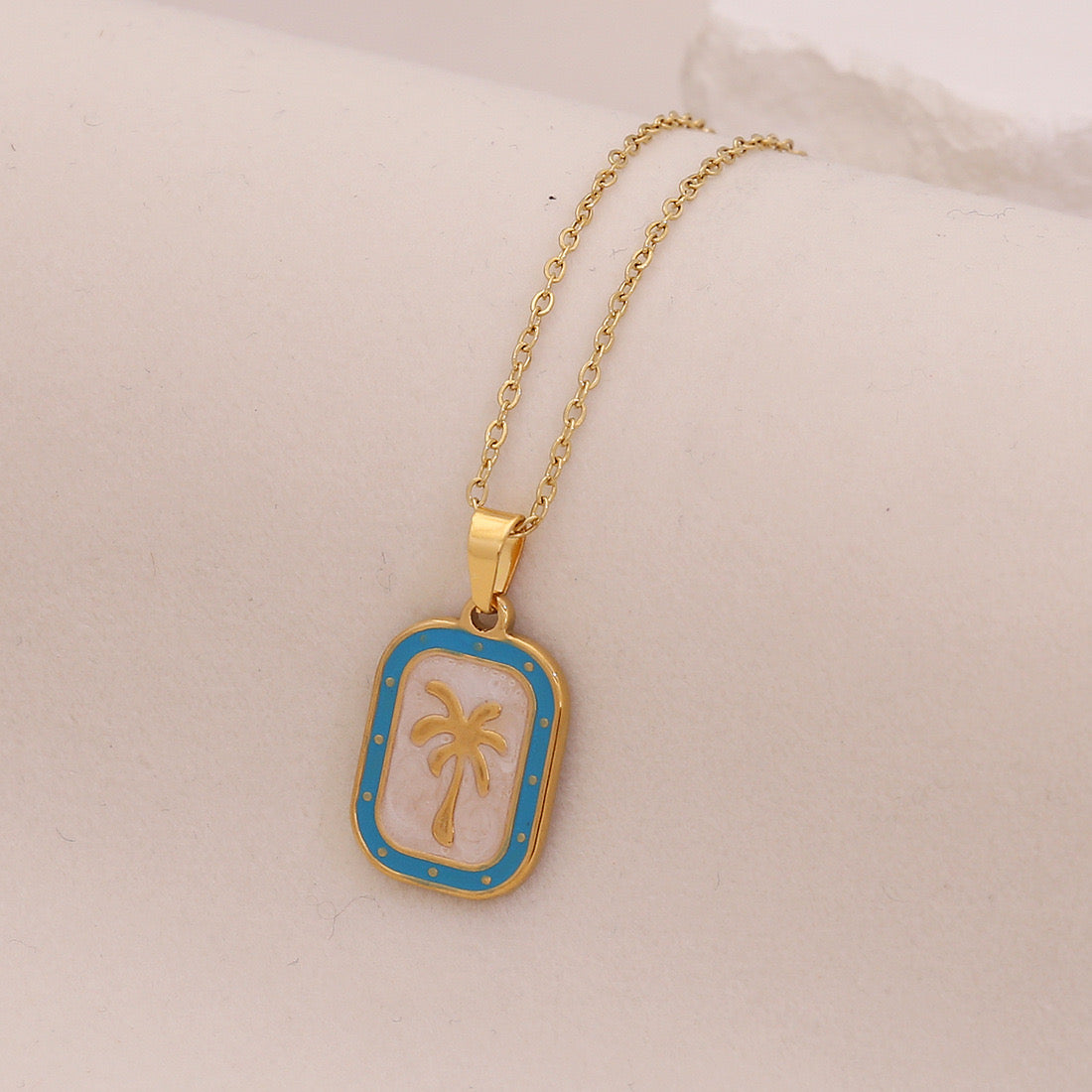 Enamel Palm Tree Beach Stainless Steel Necklace