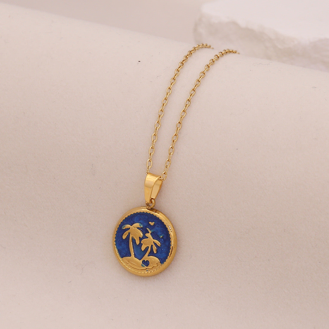 Enamel Palm Tree Beach Stainless Steel Necklace
