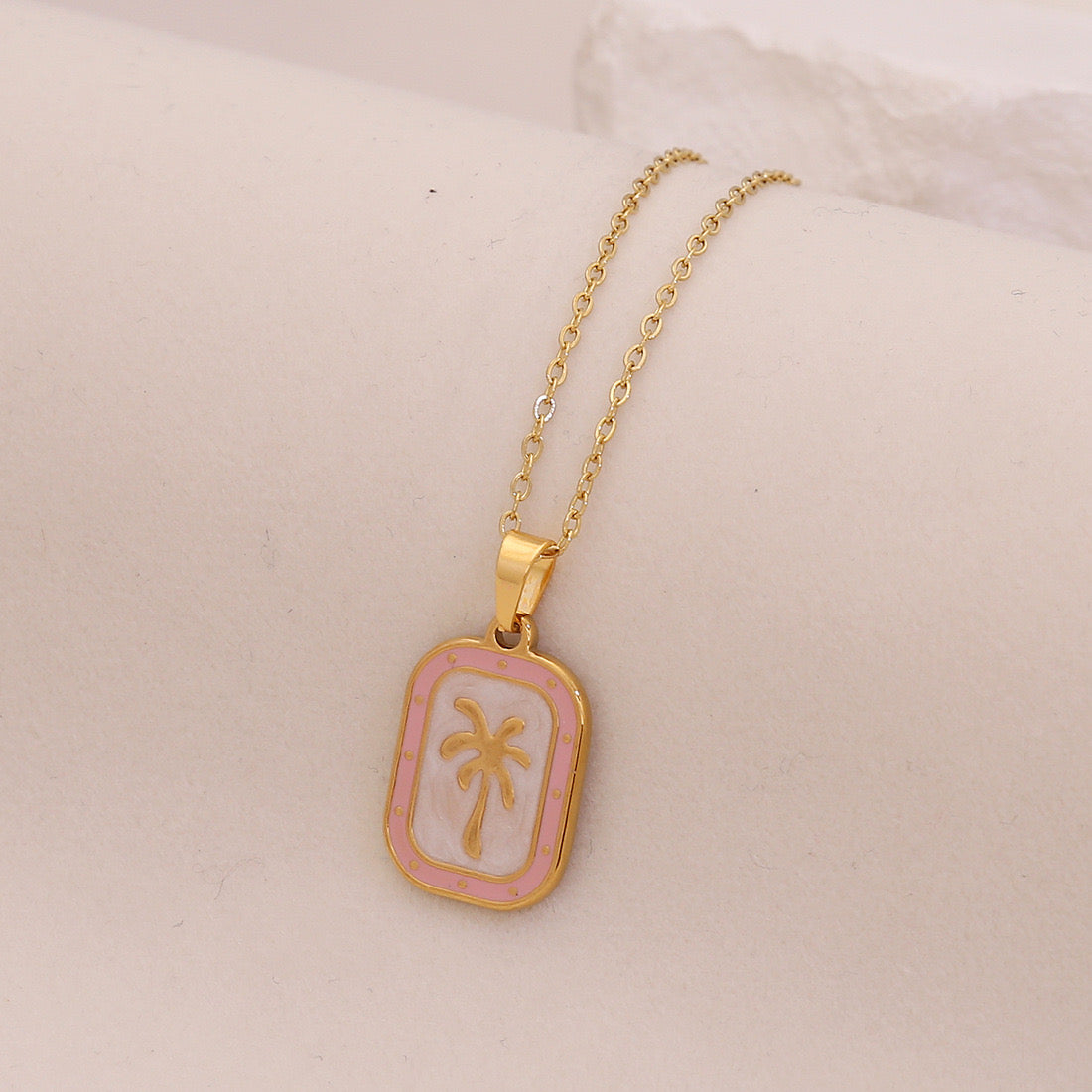 Enamel Palm Tree Beach Stainless Steel Necklace