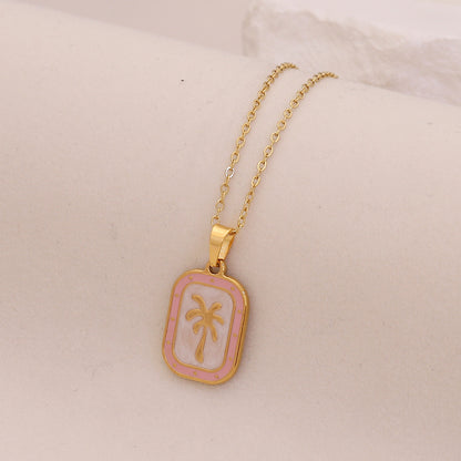 Enamel Palm Tree Beach Stainless Steel Necklace