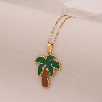 Enamel Palm Tree Beach Stainless Steel Necklace