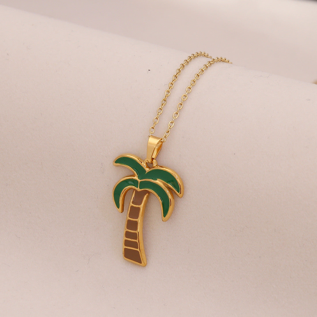 Enamel Palm Tree Beach Stainless Steel Necklace