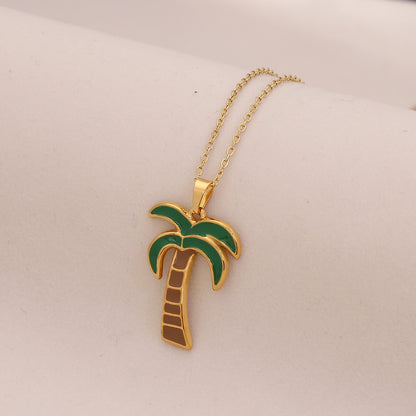 Enamel Palm Tree Beach Stainless Steel Necklace