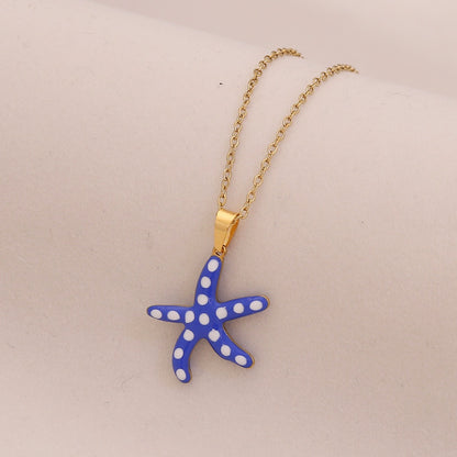 Enamel Starfish & Fish Multicolour Stainless Steel Necklace