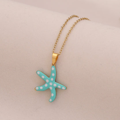 Enamel Starfish & Fish Multicolour Stainless Steel Necklace