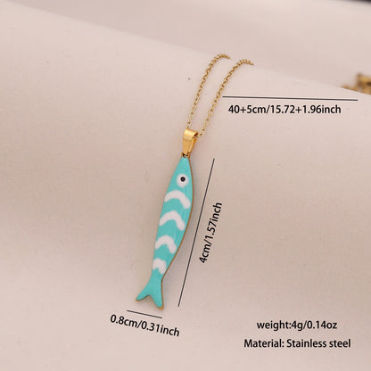 Enamel Starfish & Fish Multicolour Stainless Steel Necklace