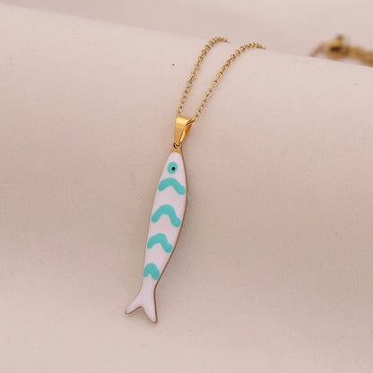 Enamel Starfish & Fish Multicolour Stainless Steel Necklace