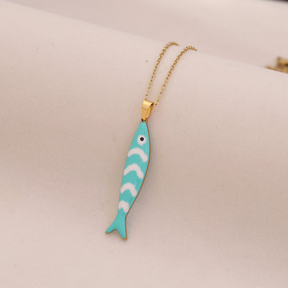 Enamel Starfish & Fish Multicolour Stainless Steel Necklace